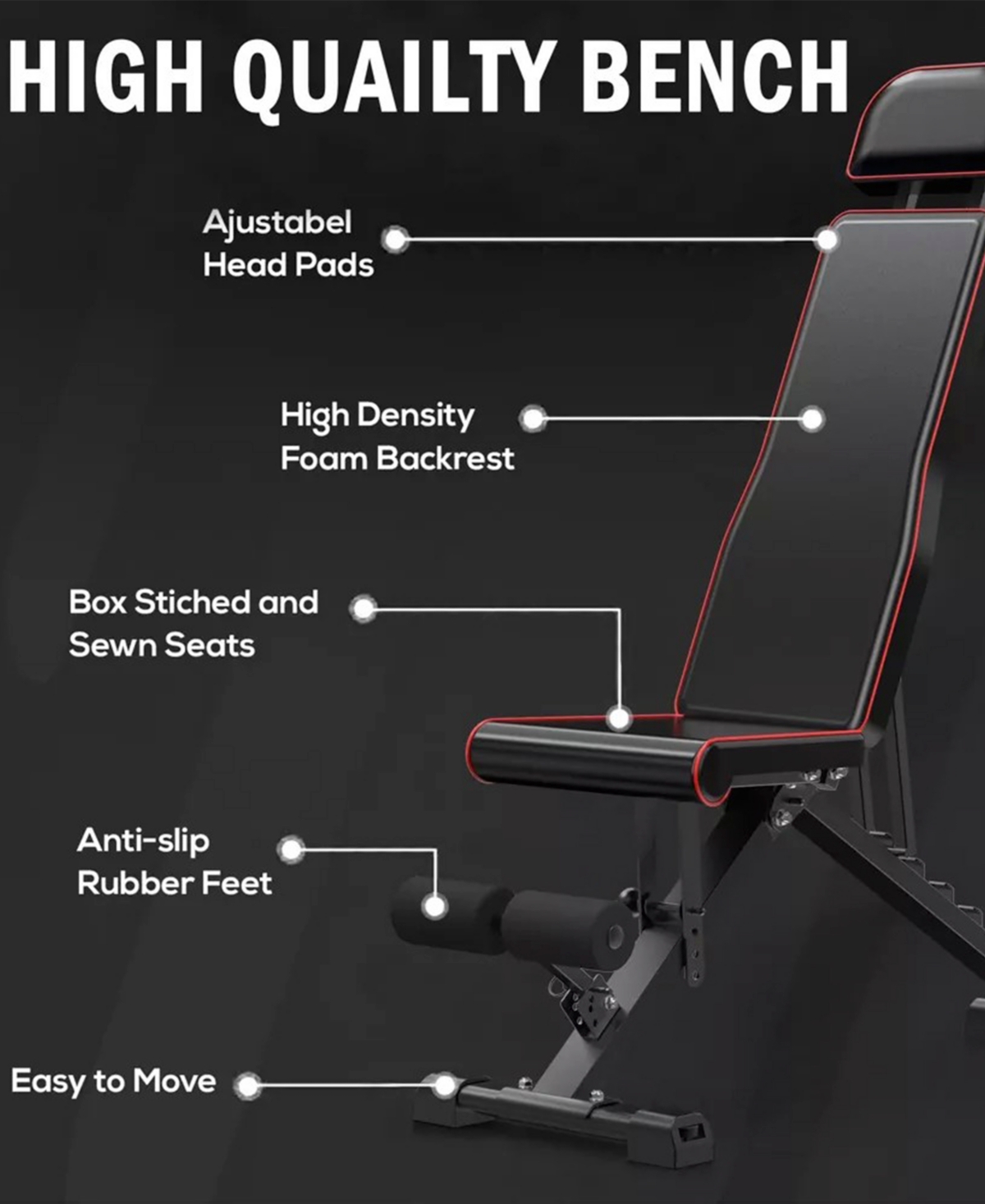650LB Adjustable Weight Bench for Full Body Workout, Fast Folding Design