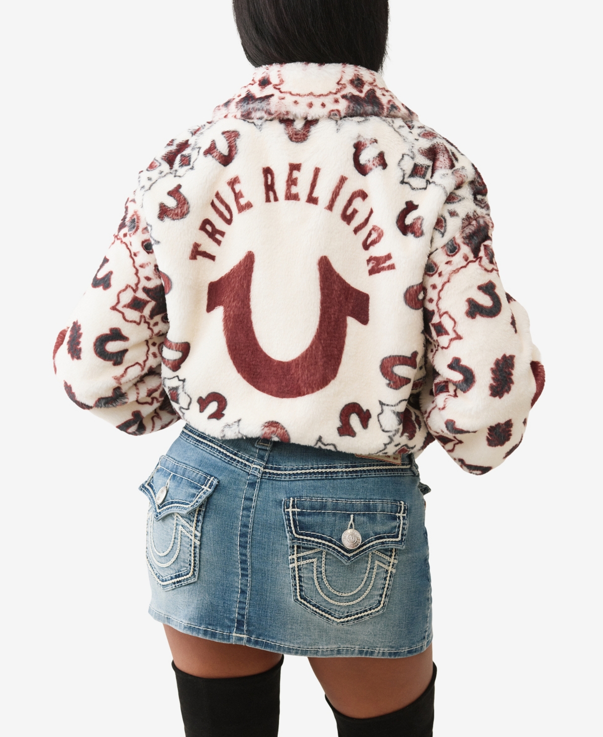 True Religion Women's Printed Faux Fur Bandana Jacket In White