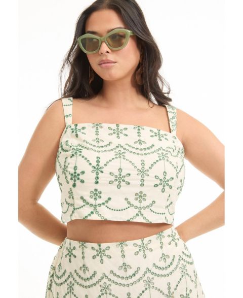 Женский топ June & Vie Cropped Eyelet, цвет: Embroidery