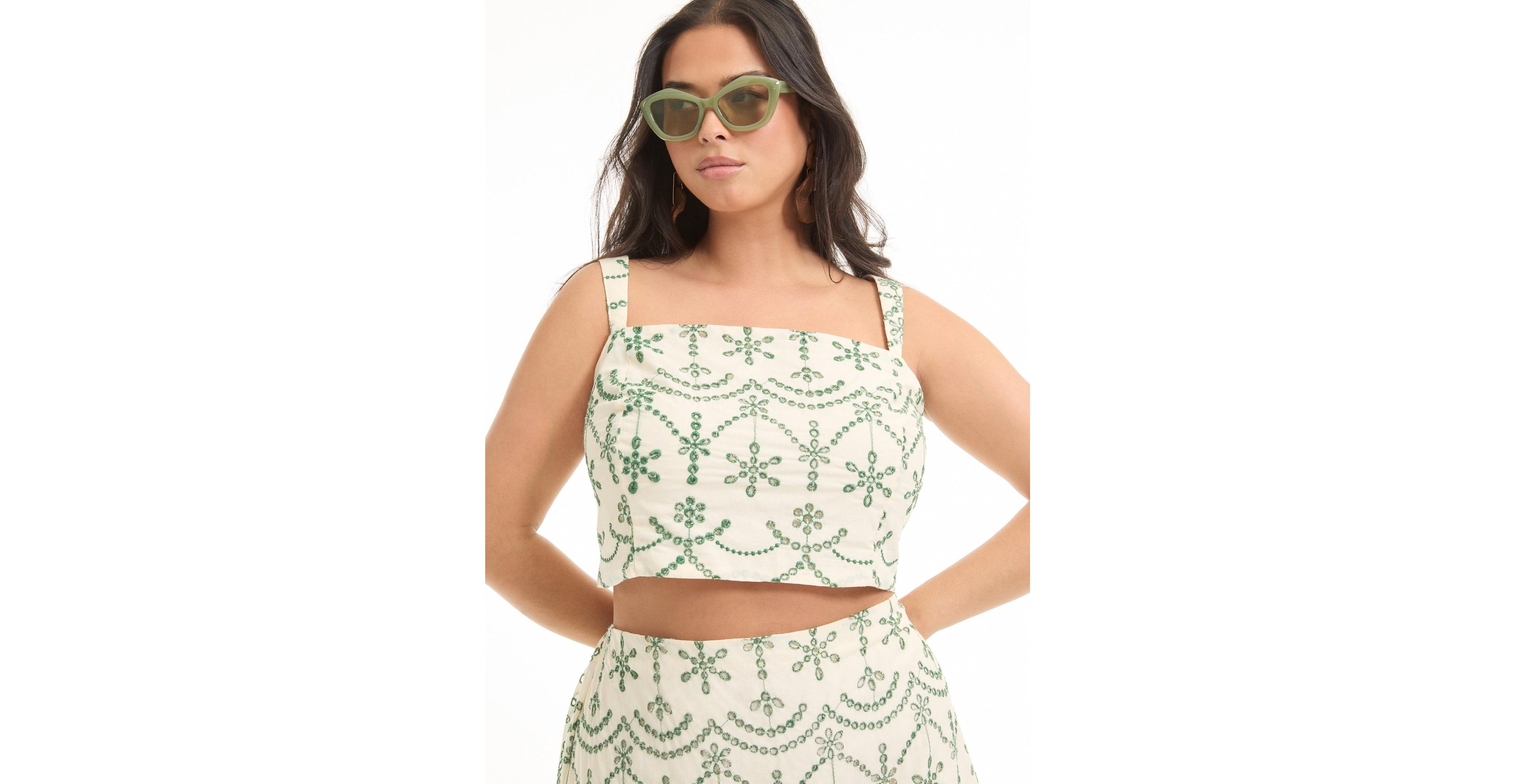 June & Vie Women's and Cropped Eyelet Top