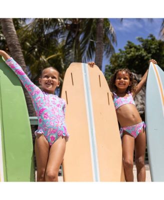 Little Girls Tropical Glow Recycled Leg Frill Surf Suit
