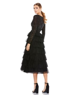 Women's Sequined Layered Tulle A-Line Cocktail Dress