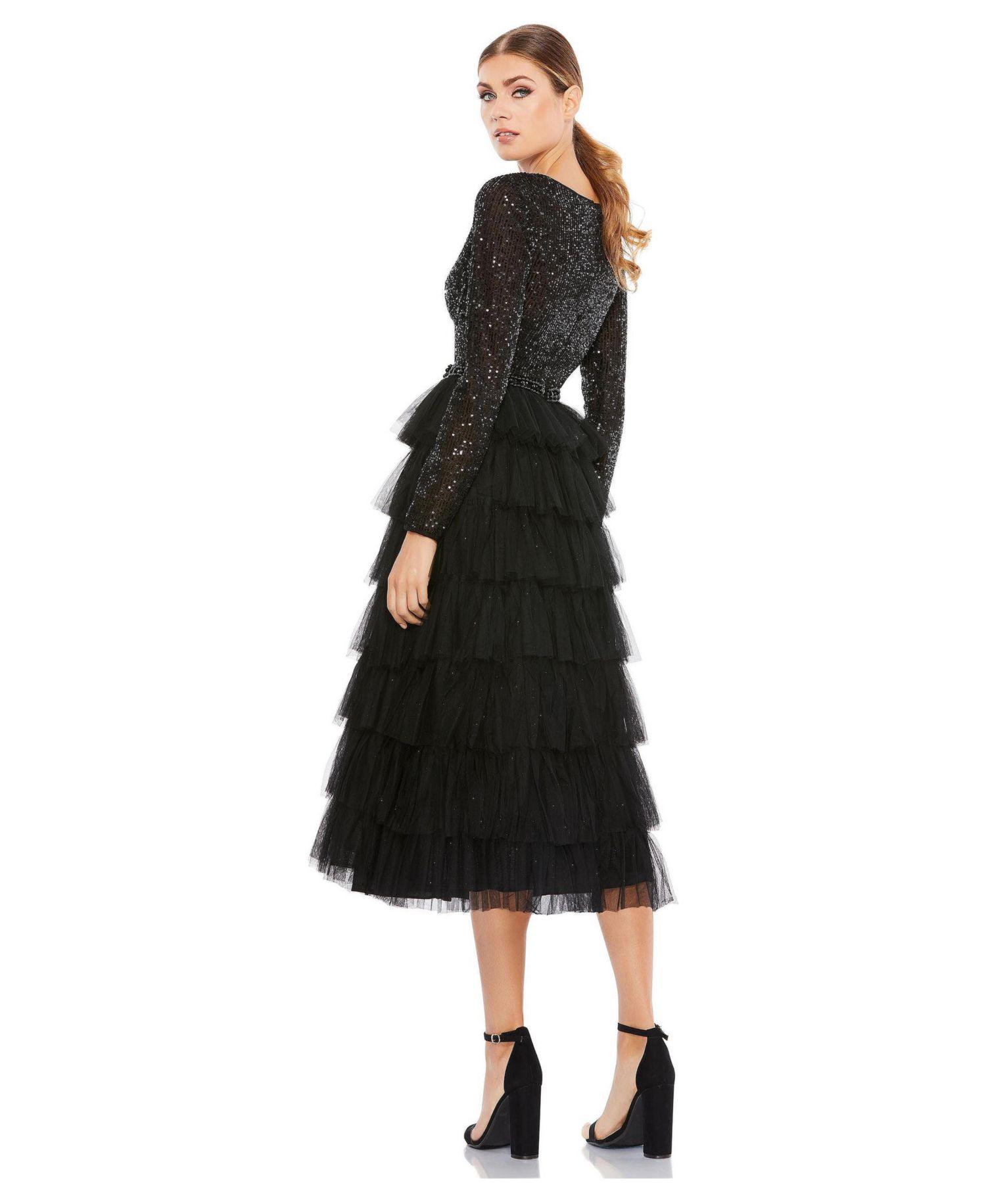 Women's Sequined Layered Tulle A-Line Cocktail Dress