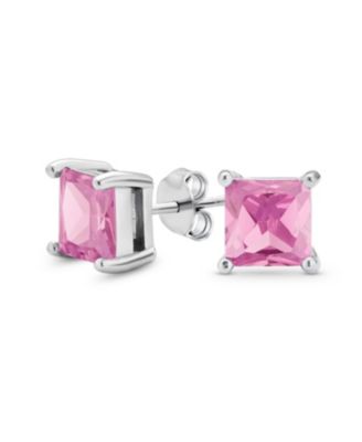 2CT Square Cubic Zirconia CZ Stud Earrings Sterling Silver 7MM