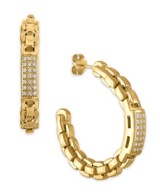 Macy's - Diamond Bar Box Chain J-Hoop Earrings (1/4 ct. t.w.) in 14k Gold Over Sterling Silver