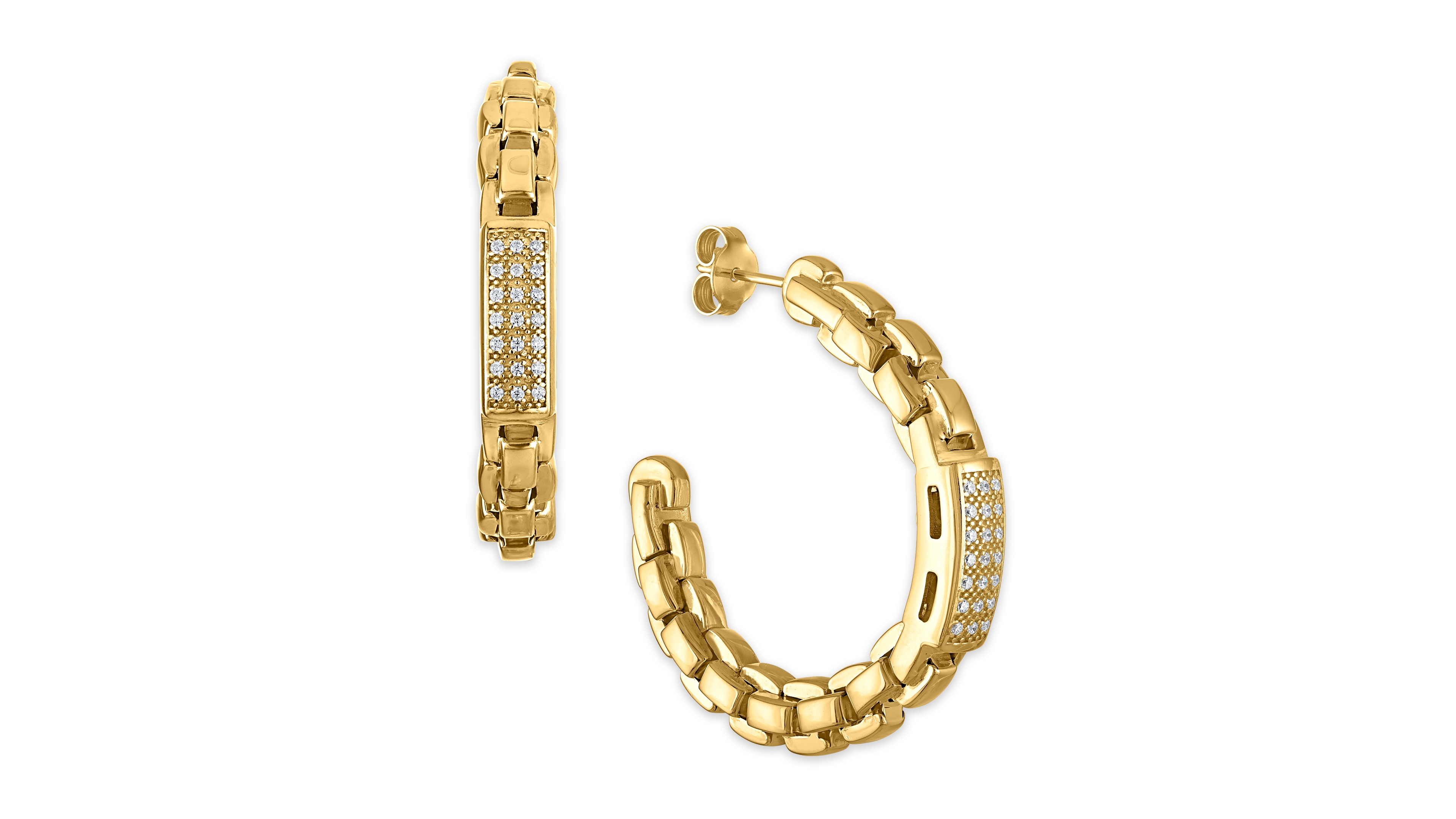 Macy's Diamond Bar Box Chain J-Hoop Earrings (1/4 ct. t.w.) in 14k Gold Over Sterling Silver