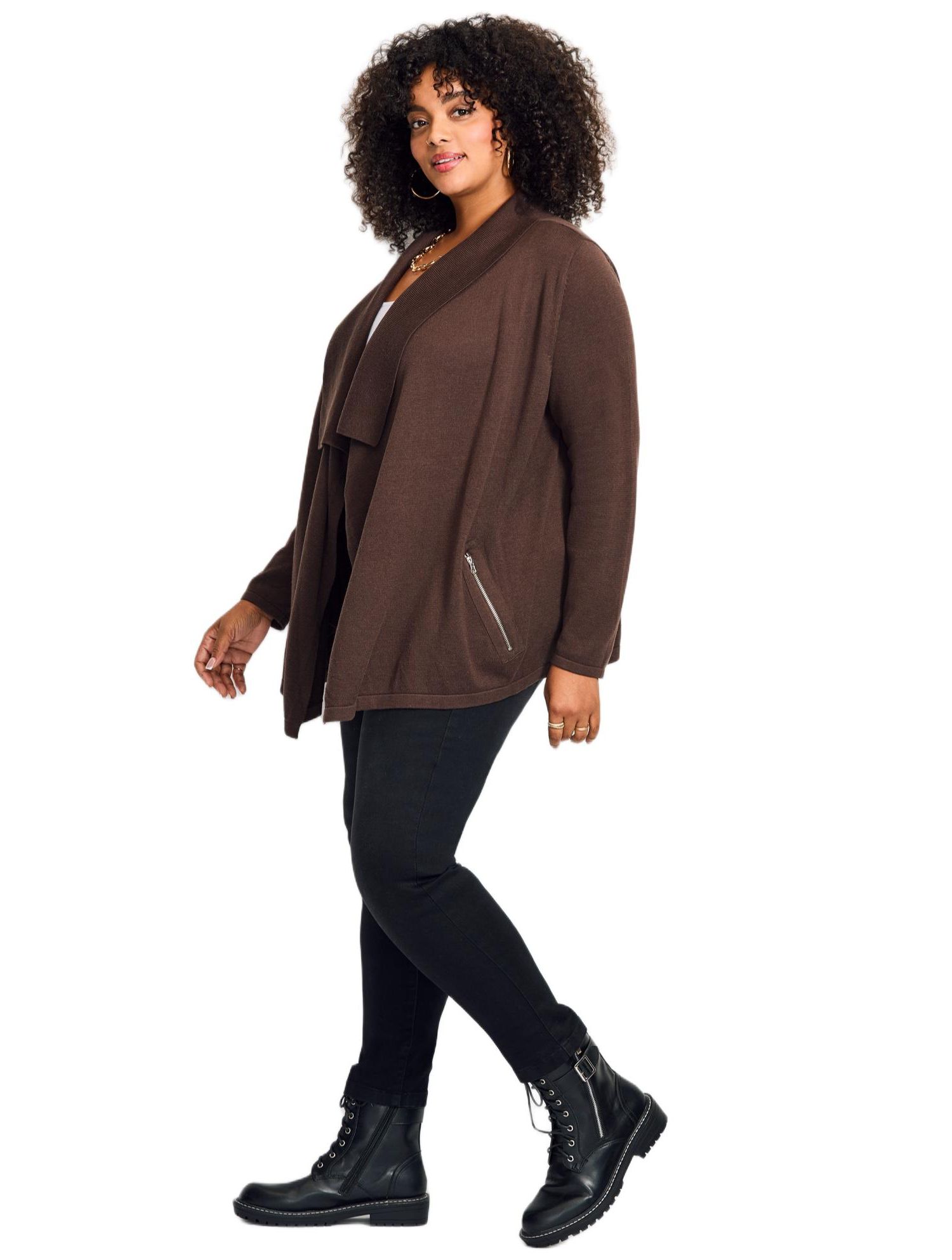Women's Plus Size Cascade Cardigan Zipper Pocket