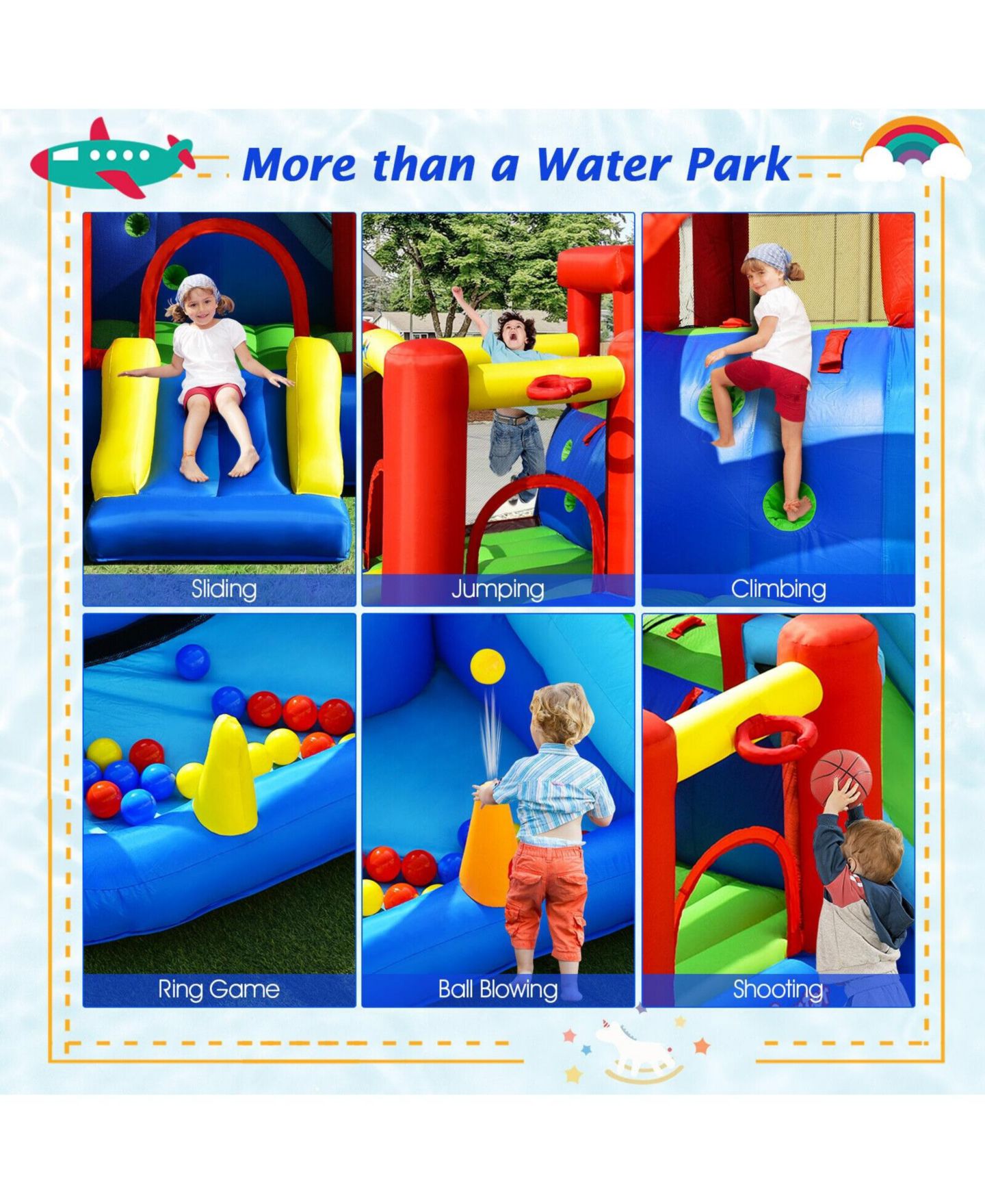 Детская игрушка SKONYON 9-in-1 Inflatable Water Slide Bounce House with 860W Blower, Ages 3+, цвет: Красный — фото 11