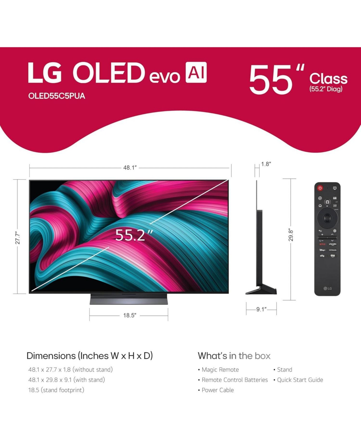 Lg Oled55C5PUA 55" 4K OLED Ultra Hd Smart Tv with a9 Ai Super Upscaling (2025)