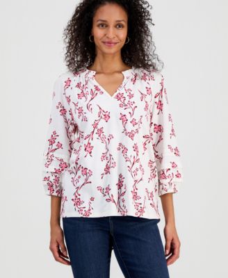 Women's Printed Smocked Knit Top