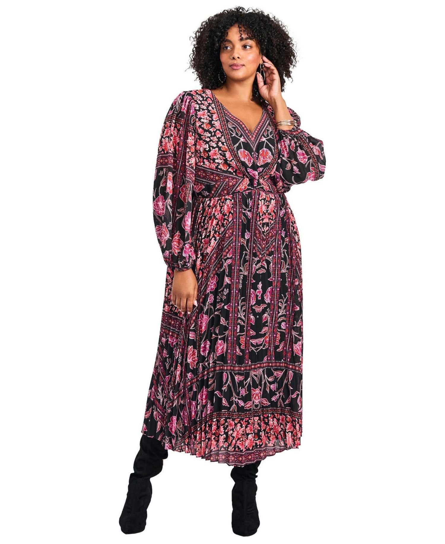 Women's Plus Size Harmony Twist Front Pleated Dress