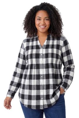 Women's Plus Size Pintucked Flannel Shirt