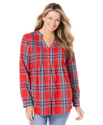 Women's Plus Size Pintucked Flannel Shirt