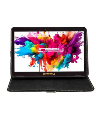 LINSAY - 10.1" New Quad Core Tablet 32GB Android 10 Bundle with Black Leather Case