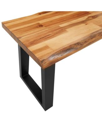 Bench Natural Wood and Black Solid Acacia Wood, Powder-Coated Steel