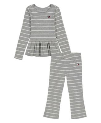 Tommy Hilfiger - Girls Toddler 2T-4T 2-Piece Peplum Hem Top and Flare Leg Pants Set