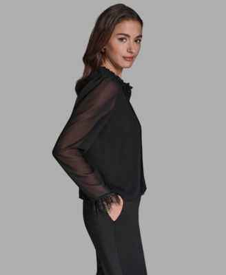 Women's Pleated Button-Down Blouse