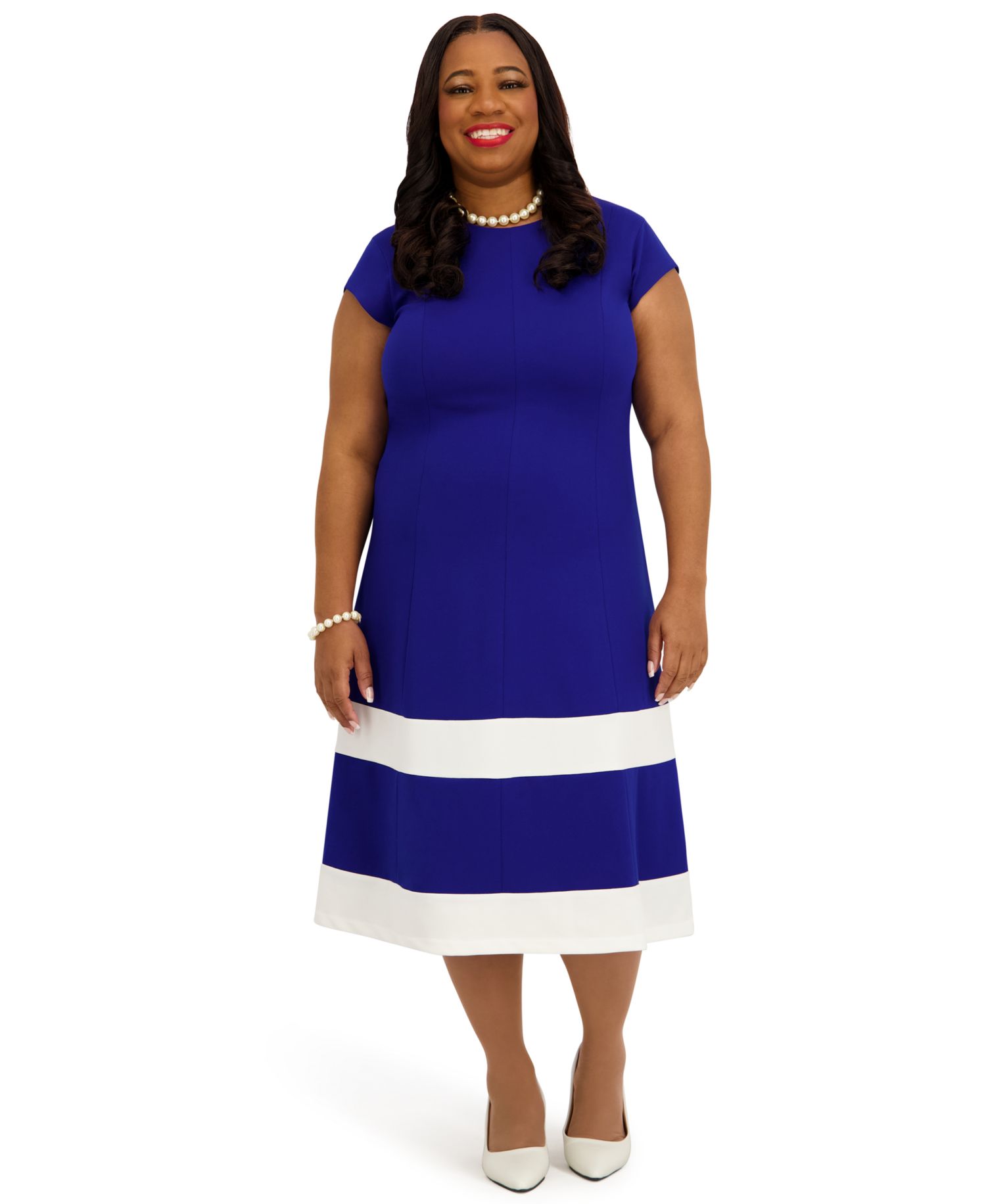 Women's Cap Sleeve Knee Length Fit & Flare Dress, Regular and Plus Size