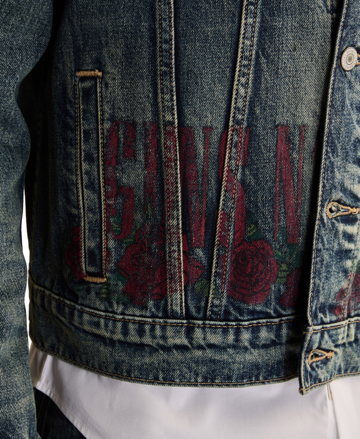 Lucky Brand Men's Guns N Roses Fallen Denim Trucker Jacket