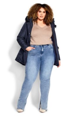 Women's Plus Size Belted Hood Puffer Coat