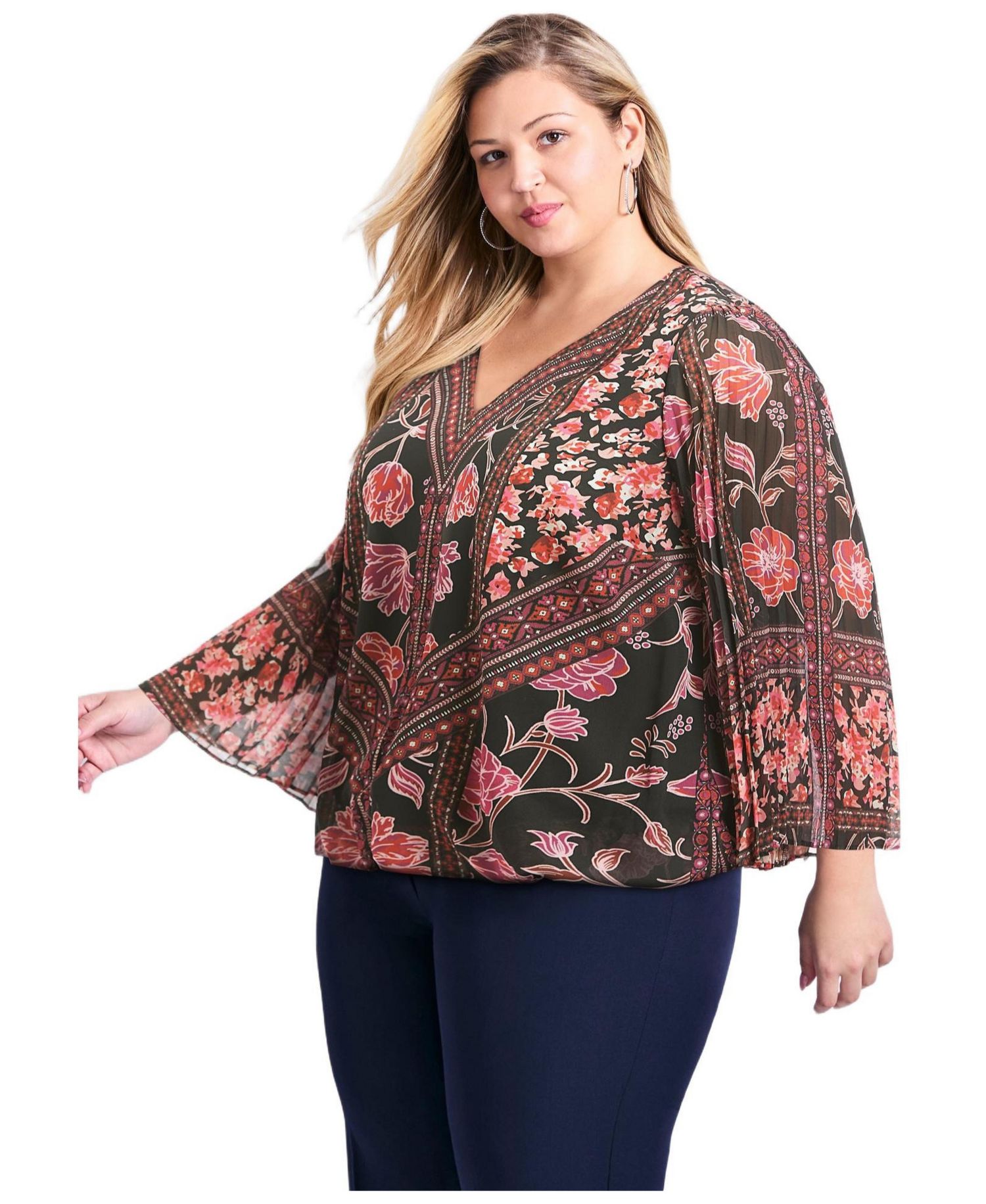 Women's Plus Size Harmony Pleat Sleeve Top