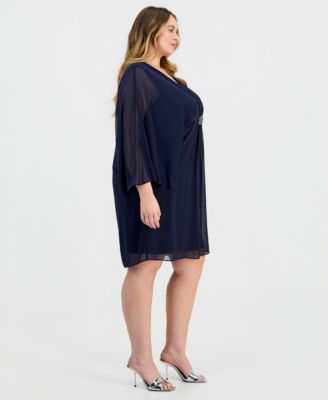 Plus Size V-Neck Embellished-Trim Dress