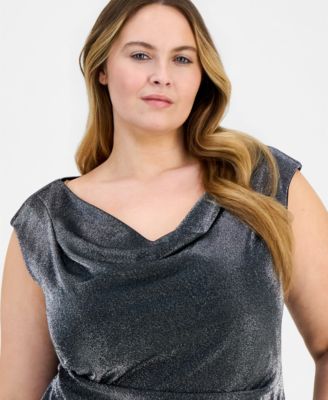 Plus Size Metallic Jersey Drape-Neck Dress