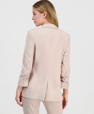 Women's Crepe One-Button Scrunched-Sleeve Blazer