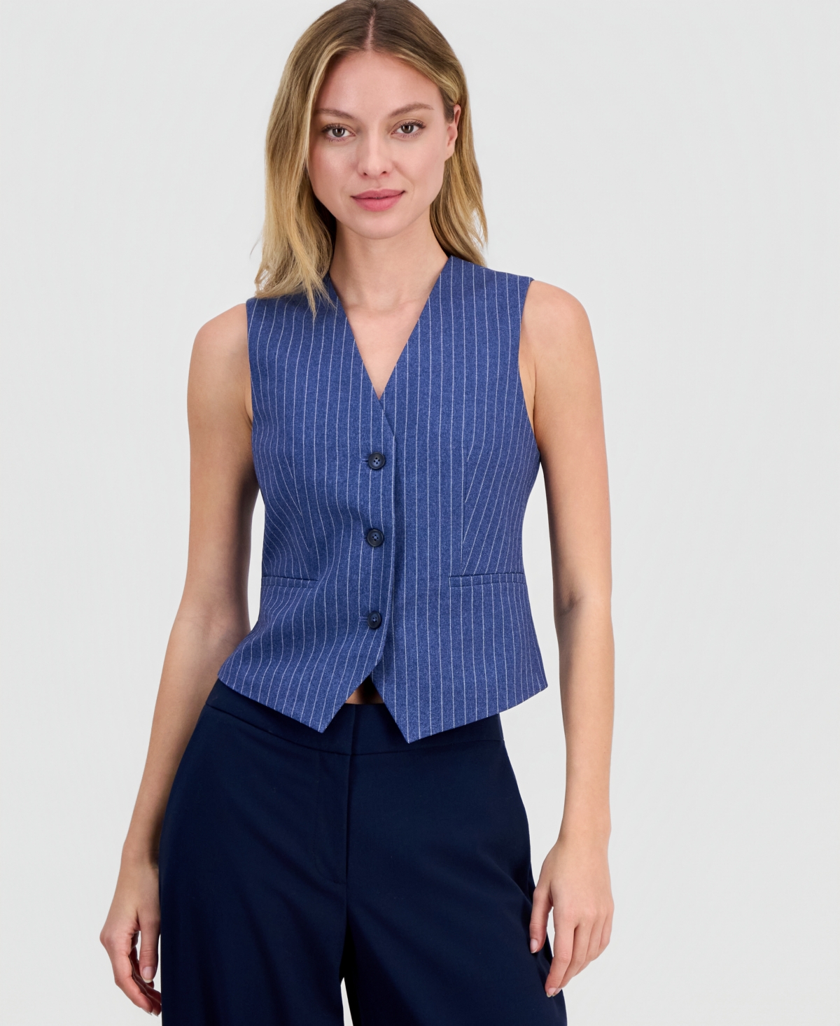Bar Iii Women's Pinstripe V-neck Vest, Macy's Exclusive