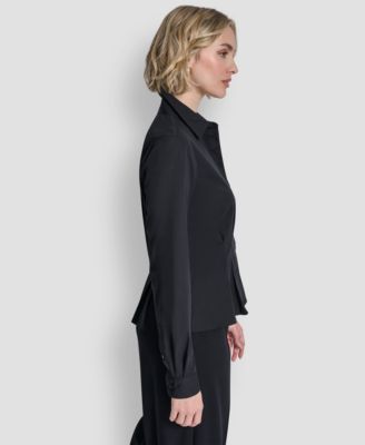 Women's Pleated Button-Up Blouse