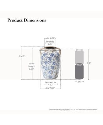 Vintage Blue Floral Vase with Handles, Decorative Ceramic Jar for Farmhouse Decor