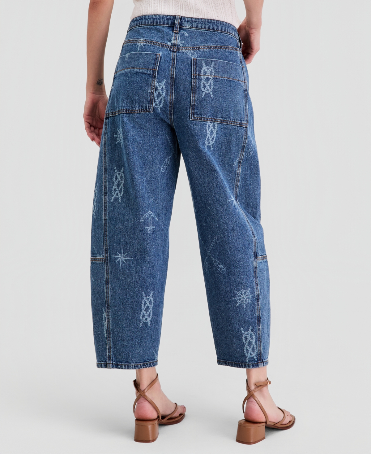 And Now This Women's Nautical Print Barrel-Leg Jeans, Macy's Exclusive