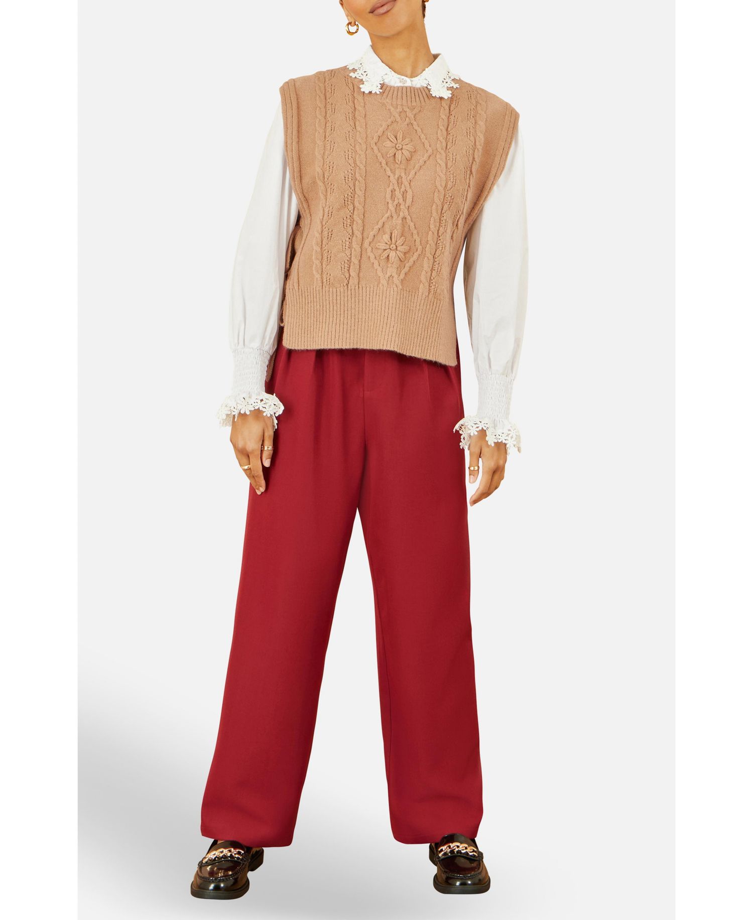 Women's Sweaters Floral Cable Knit Side Tie Pullover