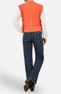 Women's Sweaters Floral Cable Knit Side Tie Pullover