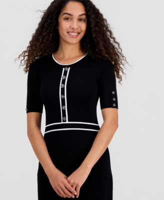 Women's Contrast-Trim Fit & Flare Sweater Dress