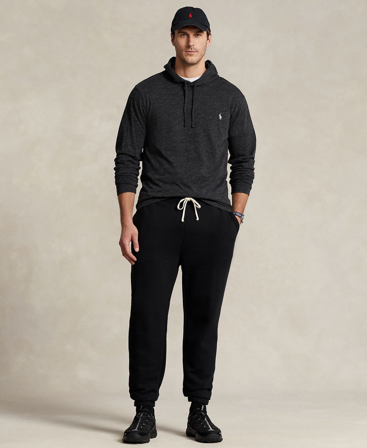 Мужская футболка Polo Ralph Lauren Big & Tall Jersey Hooded, цвет: Чёрный меланжевый — фото 2