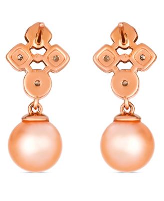 Freshwater Pearl (7-8mm) and Nude Diamond (0.15 ct. t.w.) Earrings in 14k Strawberry Gold
