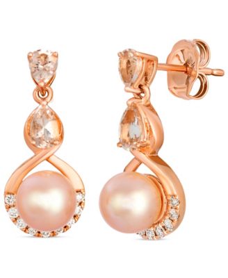 Le Vian - Freshwater pearl (6-7mm), Morganite (0.50 ct. t.w.) & Diamond (0.13 ct. t.w.) Earrings in 14K Strawberry Gold