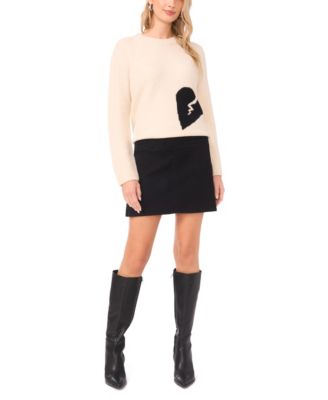 Women's Valentine's Crewneck&nbsp;Broken Heart Motif Long-Sleeve Sweater