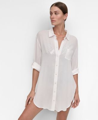 Women's Gauze Collared Button-Front Beach Shirt