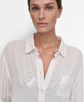 Women's Gauze Collared Button-Front Beach Shirt