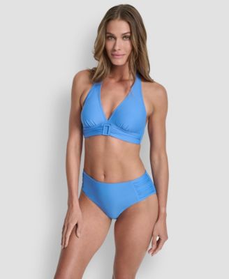 Women's Shirred Buckle Front V-Neck Halter Top and Bottoms