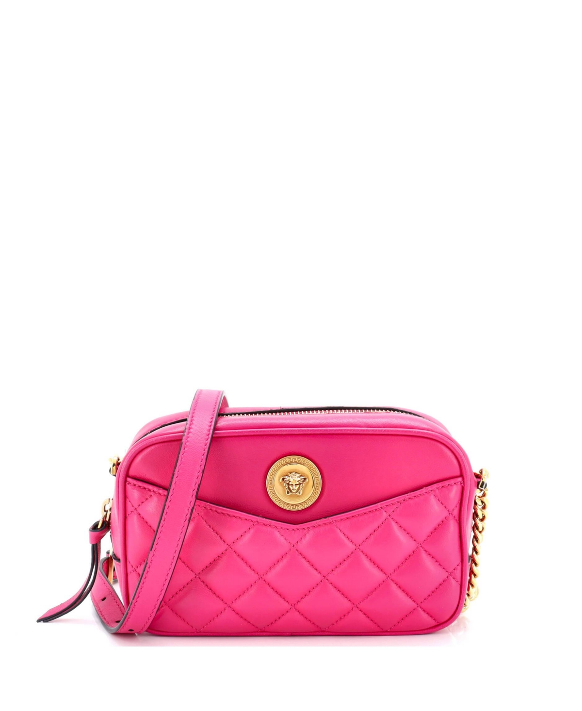 Pre-Owned Versace Small Medusa Icon Front Slip Pocket Camera Bag Quilted Leather