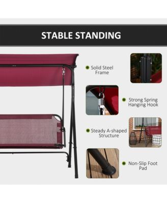 3-Person Porch Swing with Adjustable Tilt Canopy, Wine