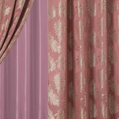 Palm Floral Textured Jacquard 54 x 84 in. Single Rod Pocket Curtain Panel w/ Attached 18 in. Valance in Rose