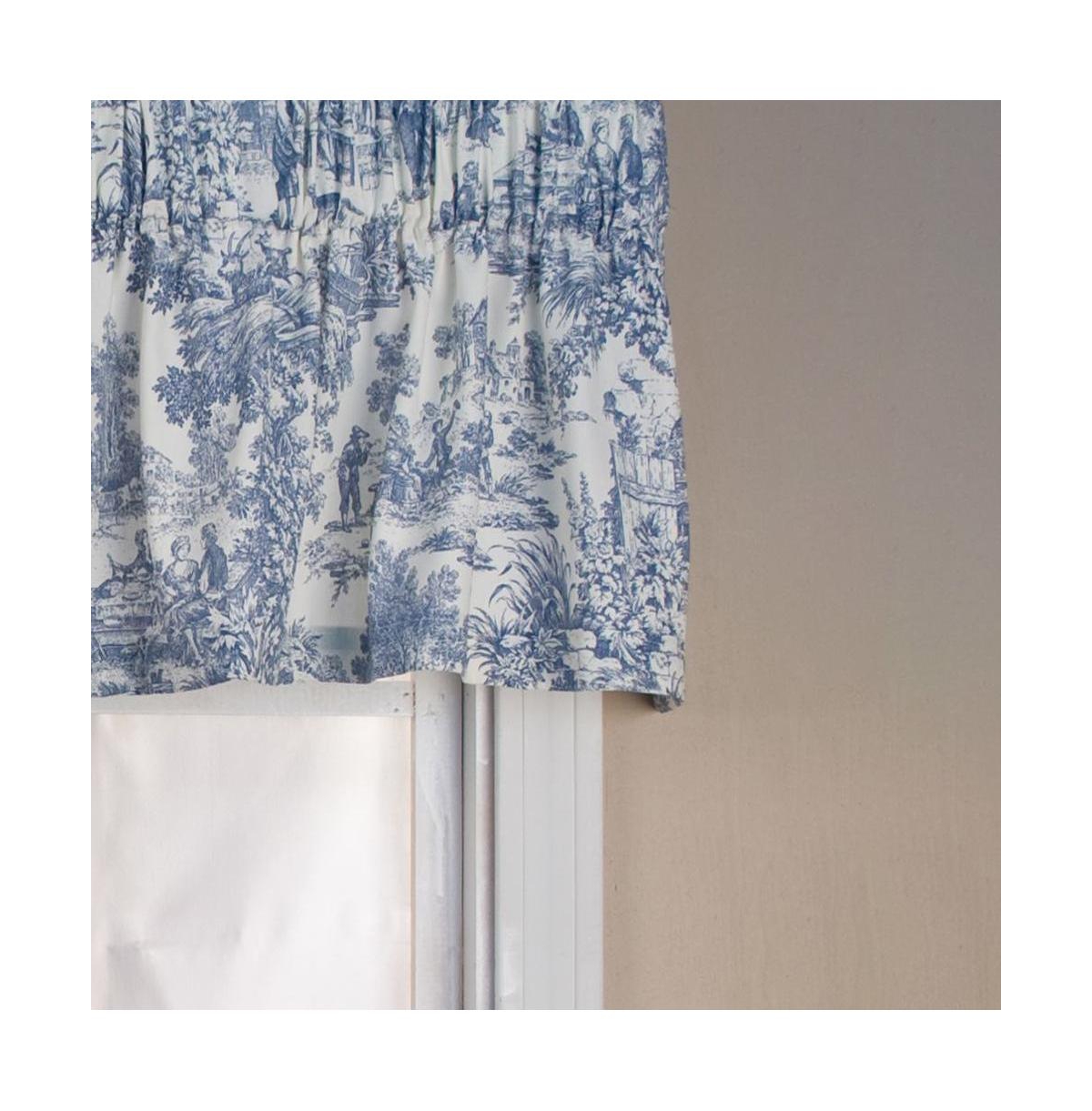 Ellis Curtain Victoria Park Toile Water Proof Room Darkening Blackout Tailored Window Valance - 70 x 12" Blue