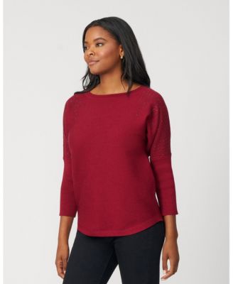 Women's Ribbed Dolman Sweater with Hotfix Detail