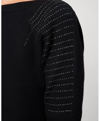 Women's Ribbed Dolman Sweater with Hotfix Detail