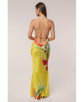 Women's Satin Floral Print Maxi Dress