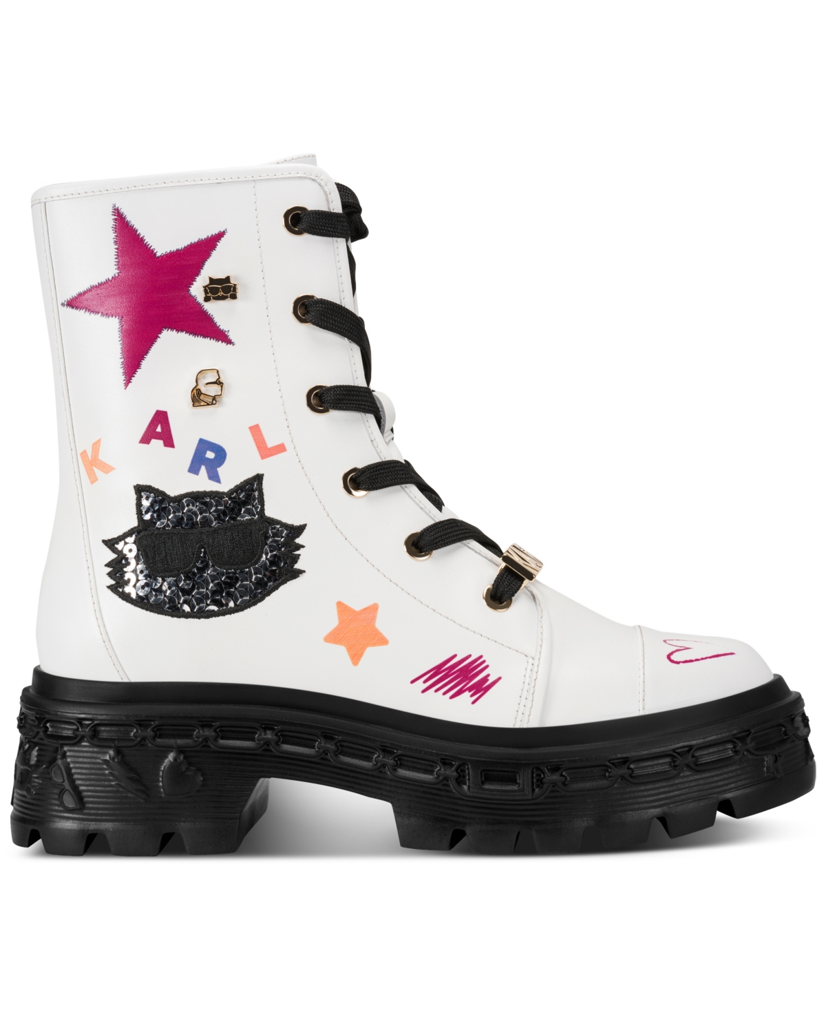 Karl Lagerfeld Paris Women's Lamprini Ikonic Lace Up Lug Booties